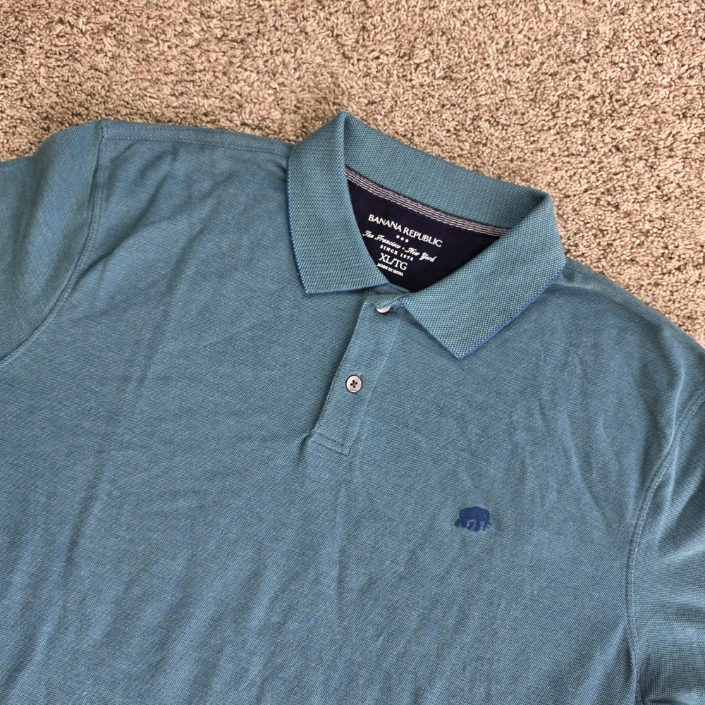 Banana Republic Polo Mens XL Teal Blue 100% Cotton Elephant Logo Pique Preppy